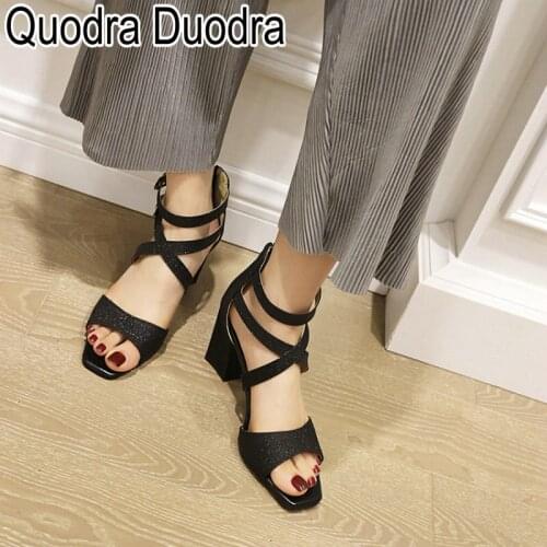 PU new Summer Sandals Women shoes Open Toe Thick High Heels woman female chunky buckle fashion career party plus size 33-48 46