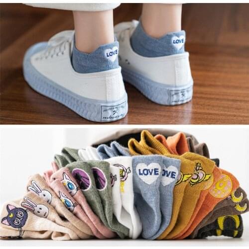 Spring And Summer Women Cotton Breathable Short Heel Boat Socks Personalized Shallow Mouth Kawaii High Quality Embroidery Female