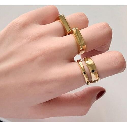 Aesthetic Minimalist Womens Rings Fashion Geometric Rectangular Smooth Surface Wedding Jewelry Gift to Girlfriend 2021 Trend