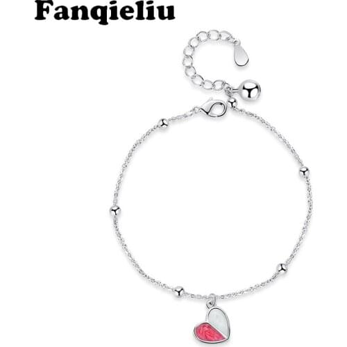 Fanqieliu Birthday Gift For Girl 925 Sterling Silver Chain Bracelets For Women Heart Charms Charming Bracelet & Bangles FQL20332