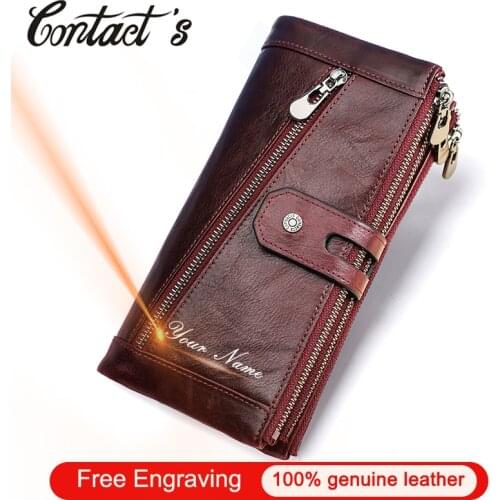 Contacts Women Wallet Female Clutch Genuine Leather Wallets for Ladies Long Purse Phone Pocket Zipper Coin Purses Card Holder