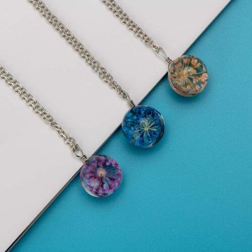 Flower Glass Chain Necklaces For Women Artware Pendants Memorial necklaces 1 PCS Free Shipping #DY307