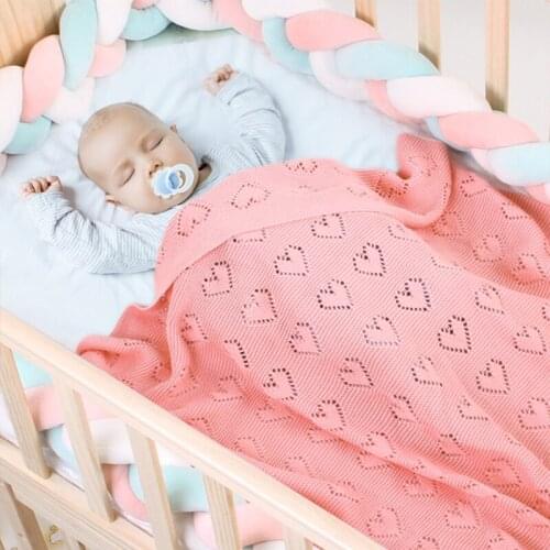 100*80cm Newborn Baby Blankets Knitted Crib Bedding Covers Super Soft Infant Love shape openwork knit Blanket Toddler Quilts