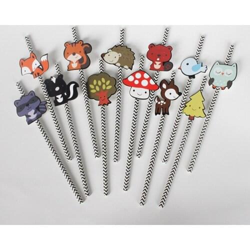 Jungle Animals Straw 12PCS Woodland Creatures Paper Straws Birthday Party Festive Supplies Decoration Holiday Drinking Straws
