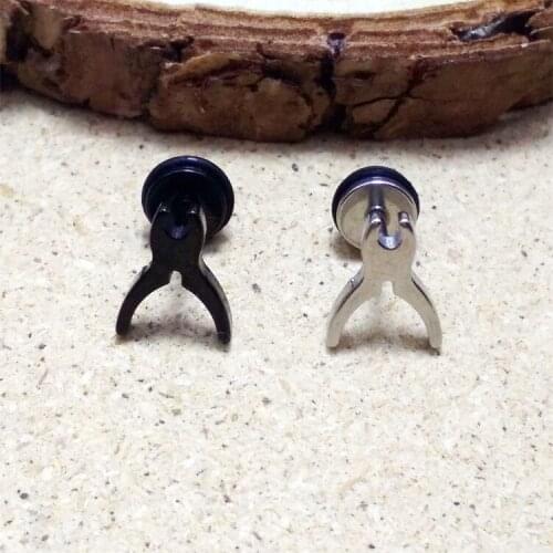 Cool Steel Black titanium Steel Pliers Forceps Unisex Men Women Punk Ear stud Earrings 2pcs