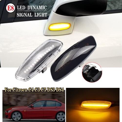 2pcs For Peugeot 308 3008 5008 RCZ Citroen C4 C3 DS3 C4 DS4 C5 LED Dynamic Turn Signal Side Marker Light Sequential Blinker
