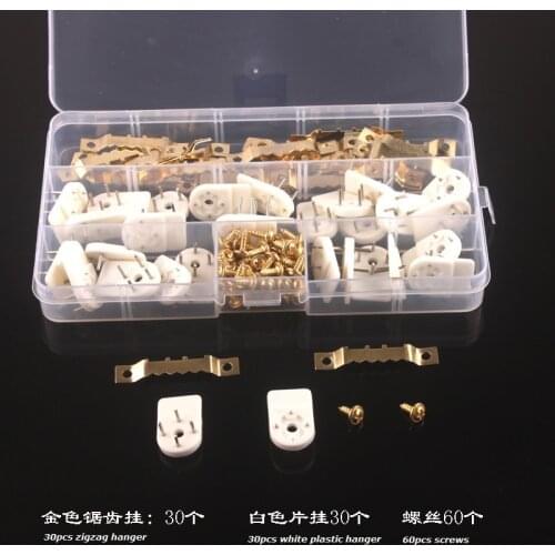 30pcs zigzag hanger+30pcs White Plastic Invisible Wall Mount+60pcs screw in one box Photo Picture Frame Nail Hook Hanger