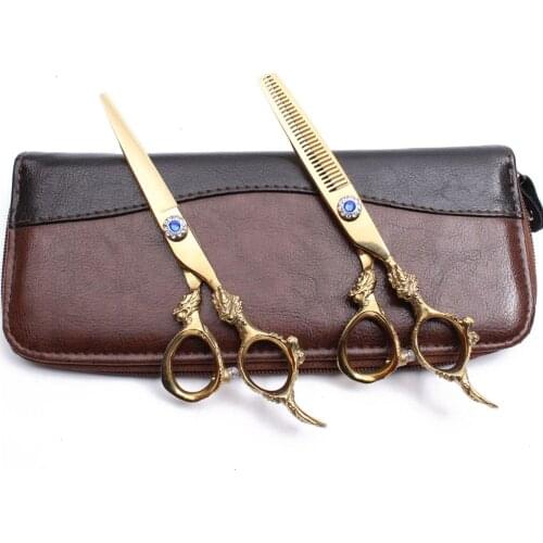 9004# 5.5" Gold Japan Titanium Customize Logo Hairdressers Scissors Cutting Shears Thinning Scissors Professional Hair Scissors