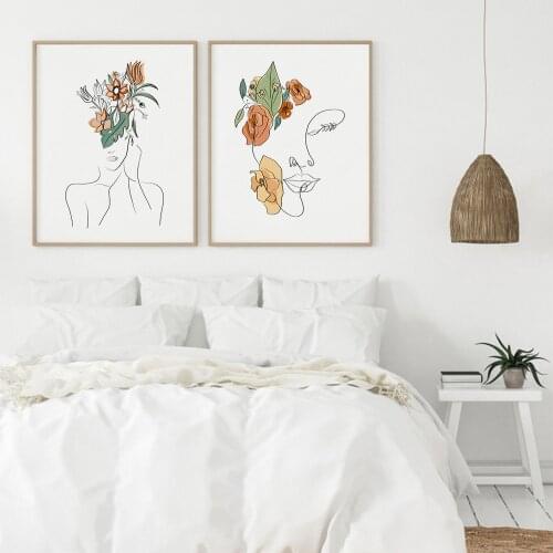 Abstract Lines Female Color Flowers Canvas Painting Wall Art Nordic Posters and Prints Wall Pictures for Living Room Decoration