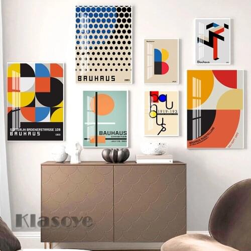 Abstract Wall Decor Geometric Print Art Bahaus Exhibition Retro Poster Modern Mid Century Gift Idea Office Decor Canvas Painting