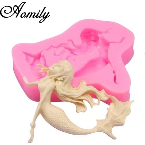 Aomily Beautiful 3D Mermaid Fondant Silicone Mold Candle Sugar Craft Tool Chocolate Cake Mould Kitchen DIY Baking Decorating