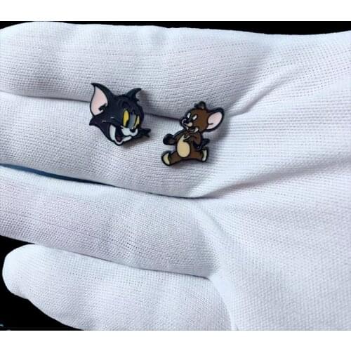 Asymmetry Animal Stud Earrings Hot Cartoon Anime Cute Cat and Mouse earring Girl Children kids Gift Jewelry