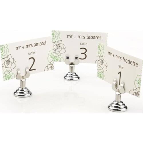 Place Card 1-5/8" Holder with Double-arm Clamp, Round Base - Silver