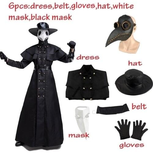 Halloween Medieval Hood Robe plague doctor costume mask hat for men adult Monk Cosplay Steampunk Priest horror Wizard Cloak Cape