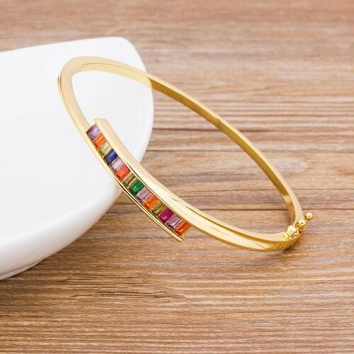 Hot Sale Trendy Elegant Opening Cuff Bangle&Bracelet For Women Charm Gold Color Crystal Rainbow Bangles Romantic Wedding Jewelry