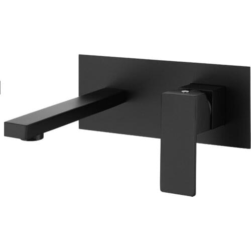 Matte Black Bathroom Squar Basin Faucet Wall Mounted Hot Cold Mixer Tap With Embedded Box Wall-Mounted Concealed Faucet