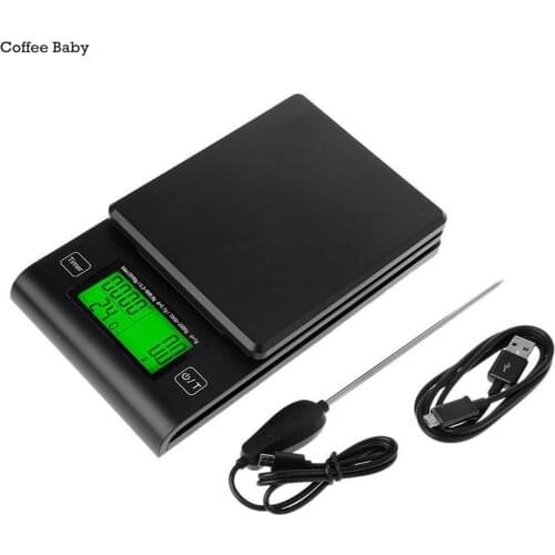 2kg / 0.1g Mini Coffee Scale LCD Display Integrated Timer and Water Temperature Measurement Control of The Brewing Process