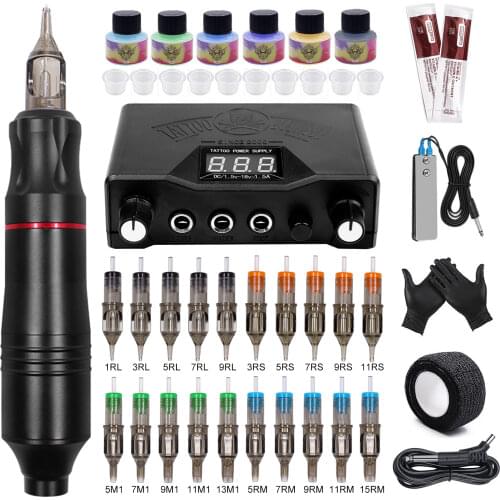 Complete Rotary Tattoo Machine Kit Permanent Makeup Tattoo Machine Sets with Cartridges Needles Tattoo Power Tattoo Kit