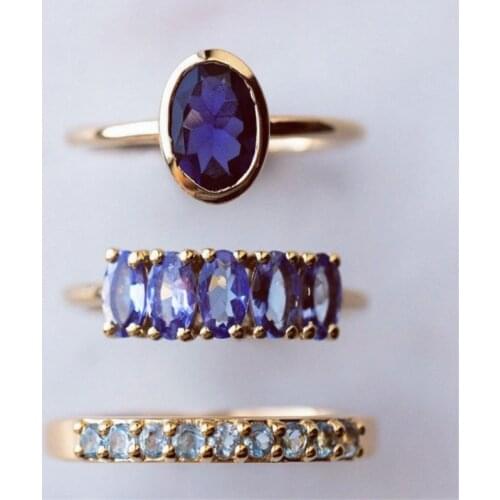 Classic 3 PCS/Set Fashion Blue Crystal Ring Set For Women European Europe and America Style Engagement Wedding Party Jewelry