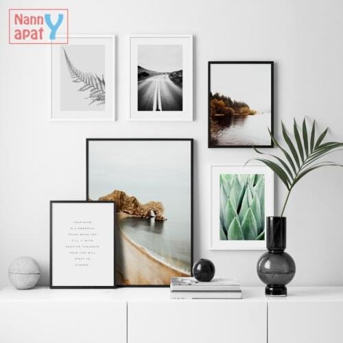 Forest Lake Road Landscape Poster and Print Fern Green Plant Canvas Painting Nordic Home Wall Art Modular Picture Home Decor