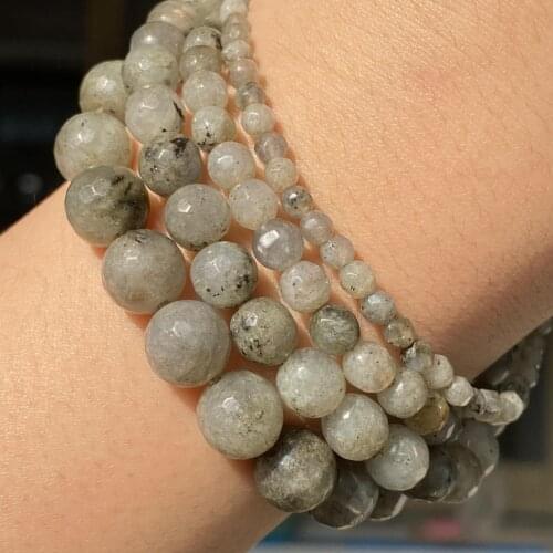 Natural Faceted Labradorite Larvikite Stone Beads For Jewelry Making Handmade Bracelet Necklace Round Loose Beads 4 6 8 10mm 15