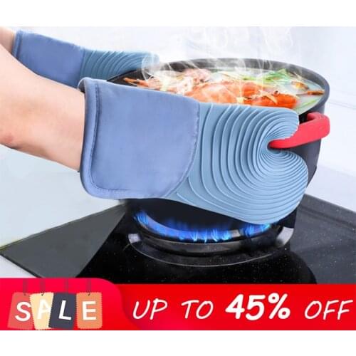 Non Slip Silicone Baking Gloves Heat Resistant Thickening Oven Glove Microwave Pot Holders Wave Texture Oven Mitts Kitchen Tools