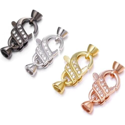 New DIY Copper Micro-inlaid Zircon Jewelry Making Find Accessorie Sweater Chain Parts CZ Lobster Buckle Clasps Connector Button