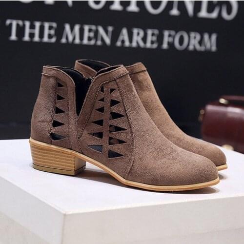 New Design Hollow comfort Suede Women Shoes Pointed Toe Elegant Female Genuine Leather Ankle Boots