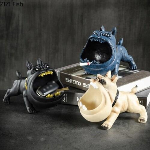 European Cartoon Dog Fighting Household Storage Ashtray Creative Resin Cute Animal Decoration Home Candy Storage Art Car Ashtray