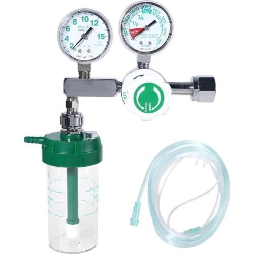 Oxygen Regulator Flow Meter Absorber Flowmeter Pressure Regulator O2 Pressure Reducing Val-ve w/ Dry Humidifier Bottle