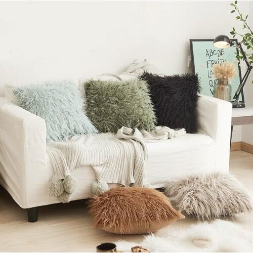 Luxury Pure Wool Cushion Covers Solid Dyed Long Shaggy Woolen Pillowcase Livingroom Couch Decorative Modern Throw Pillows Cover