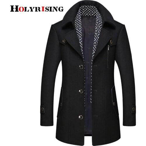 Holyrising Wool Coat Men Casual Stylish Woolen Mens Coats Single Button Warm Outwear Mens Overcoat With Scarf Size M-3XL 18627-5
