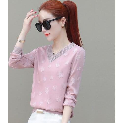 Chiffon Shirt Womens Spring New Model Fashion V-neck Bottoming Shirt Korean-Style Loose Top Fashion