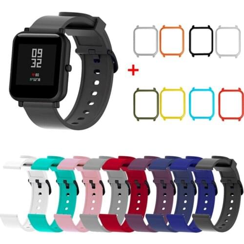 20mm Silicone Sport Wrist Strap Protective Case Cover Plastic PC Shell for Huami Xiaomi Amazfit Bip BIT PACE Lite Smart Watch M1