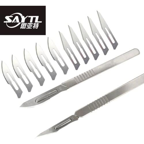 SAYTL 10Pcs 23# 11# Carbon Steel Scalpel Surgical Blades For PCB Circuit Board and 1Pcs Stainless Steel Handle