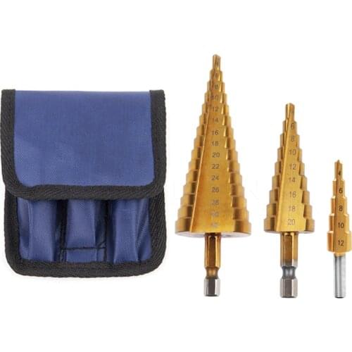 4-12/20/32mm Titanium Coated Step Drill Bit Cone Wood Metal Hole Cutter Hex Shank Step Drill Power Tools
