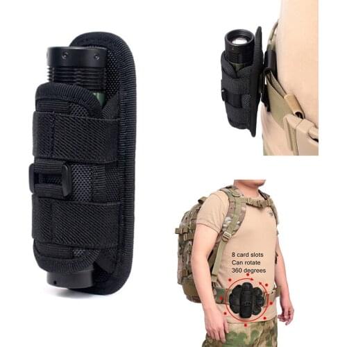 Tactical Flashlight Pouch Holster 360 Degrees Rotatable Belt Torch Case for Outdoor Hunting Camping Lighting Survival Tool