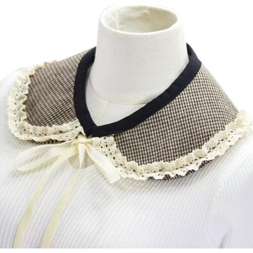 Sitonjwly 2020 Lace Floral Fake Collars for Women Doll Lapel Plaid Detachable Collar Sweater Tops Neck Shawl Wrap False Collars