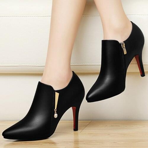 2020 Winter Super High Heels Ankle Boots Crystal Bare boots Women Dress Shoes Thin Heels Pointed Toe Botas Mujer Black red