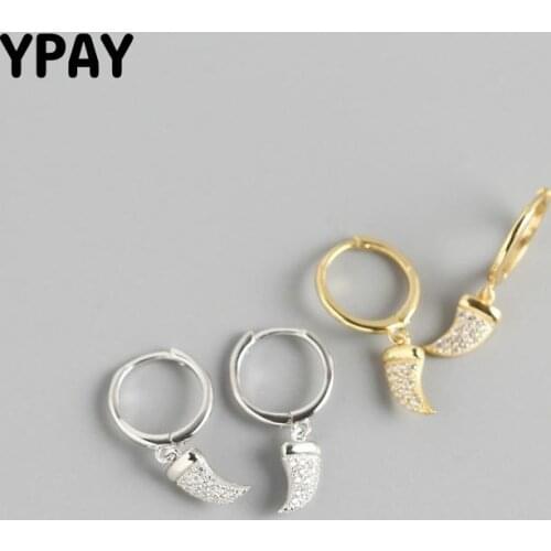 YPAY 100% Genuine 925 Sterling Silver Hoop Earrings for Women Geometric Pendant Earring Fine Party Jewelry Gifts YME659