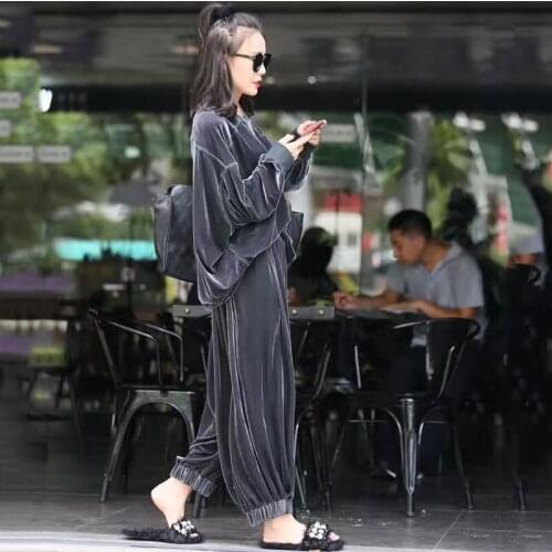 2 Piece Sets Velvet Women Casual Office Lady Sexy fashion O-Neck Suit Set Coat With Pants Elegant Chic Work Sets With