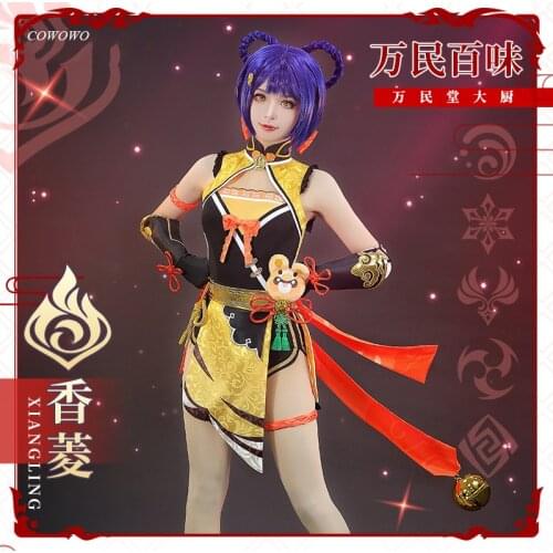 Anime!Genshin Impact Liyue Harbor Xiangling Game Suit Lovely Dress Uniform Cosplay Costume Halloween Party Outfit Women 2021 NEW