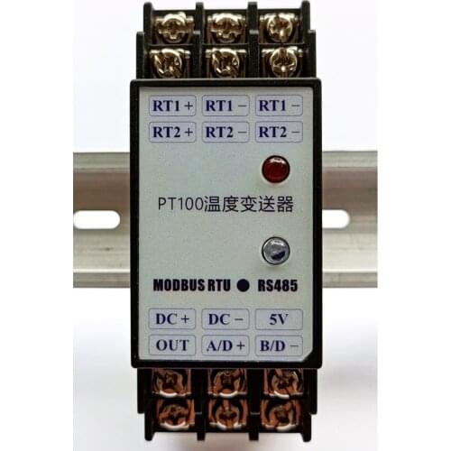 2-channel DIN Rail RTD PT100 to RS485 Converter Module PT100 Temperature Transmitter to Modbus Conversion Data Acquisition
