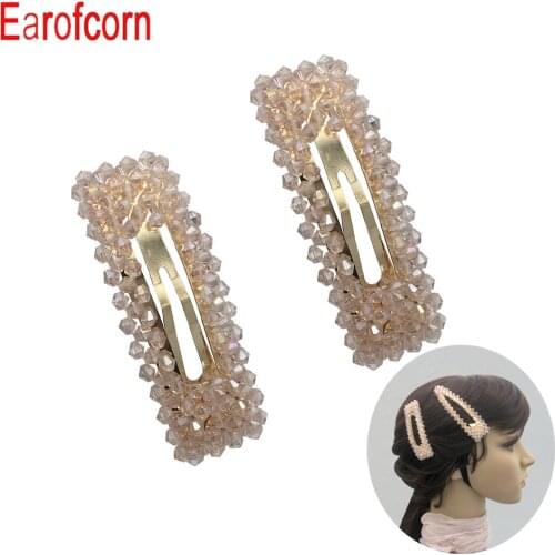Earofcorn New Fashion Beaded Crystal Hairpin Clip Net Red Girl BB Clip Bangs Clip Hair Accessories Headdress for Women 2 pcs