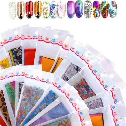 40pcs Nail Transfer Foils Sliders For Nails Laser Rainbow Stickers Decals Sky Paper Nail Art Manicure Decoration