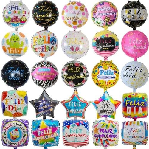 50pcs 18inch Feliz Cumpleanos Spanish Foil Balloons Colorful Happy Birthday Helium Air Globos Birthday Party Decoration Supplies
