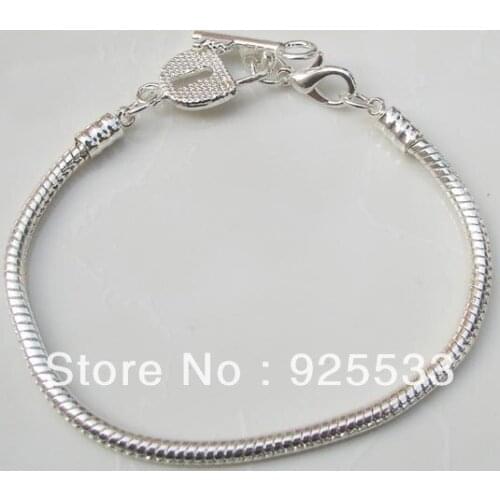 Free shipping 6pcs/lot silver plated copper chains snake bracelets fit European bracelets DIY