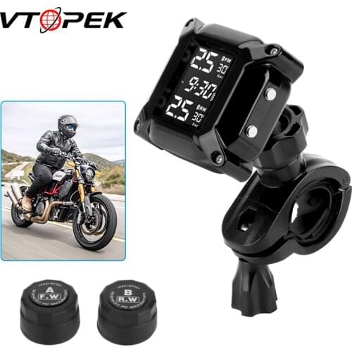Vtopek Wireless Motorcycle TPMS Motor Tire Pressure Tyre Temperature Monitoring Alarm System with 2 External Sensors motos