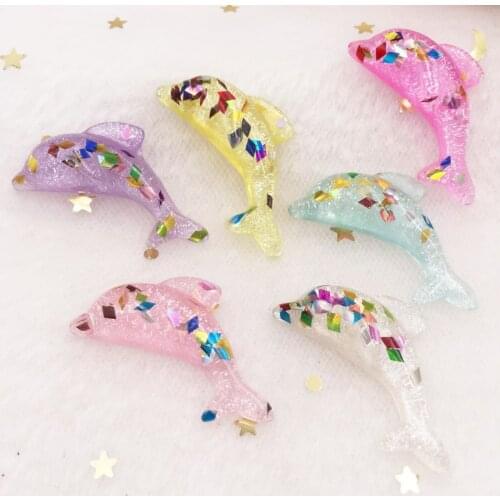 Glitter Rainbow Mix Dolphin Flat Back Cabochon rhinestone Miniature Figurine applique ornament craft DIY scrapbook OF710