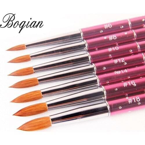 BQAN 1pcs #2#4#6#8#10#12#14#16#18 100% Kolinsky Sable Brush Acrylic Nail Art Brush Nail Art Brush Blue Metal Crystal Acrylic
